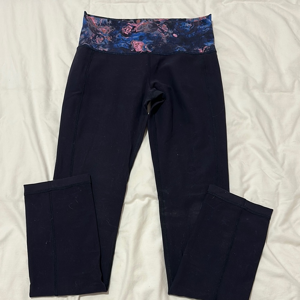 Black Leggings with Floral Waistband